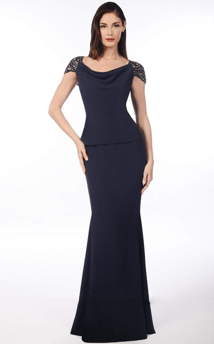 Daymor Couture - Gilded Cap Sleeved Evening Gown 909 in Gray