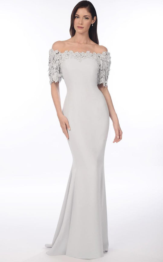 Daymor Couture - Ornate Off Shoulder Lace Evening Gown 916 in White