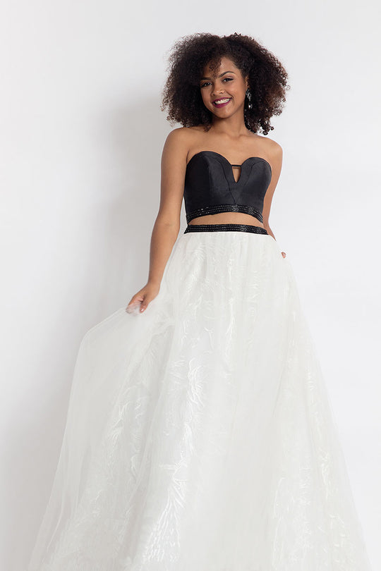 Rachel Allan  - 6096 Two-Piece Cutout Bodice Lace Gown in Black and White