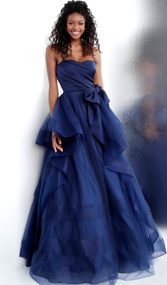 Jovani - 60988 Strapless Sweetheart Tiered Ballgown in Blue