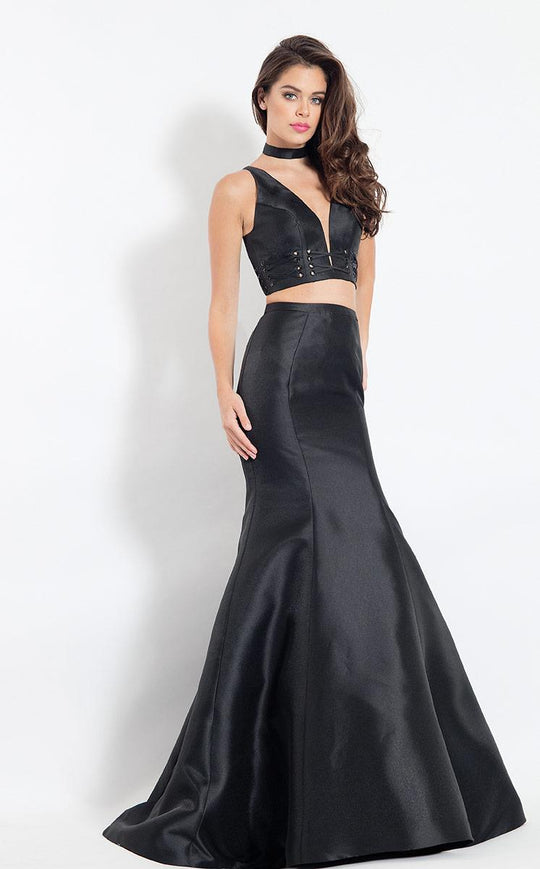 Rachel Allan  - 6098 Two Piece Plunging V Neck Trumpet Gown in Black