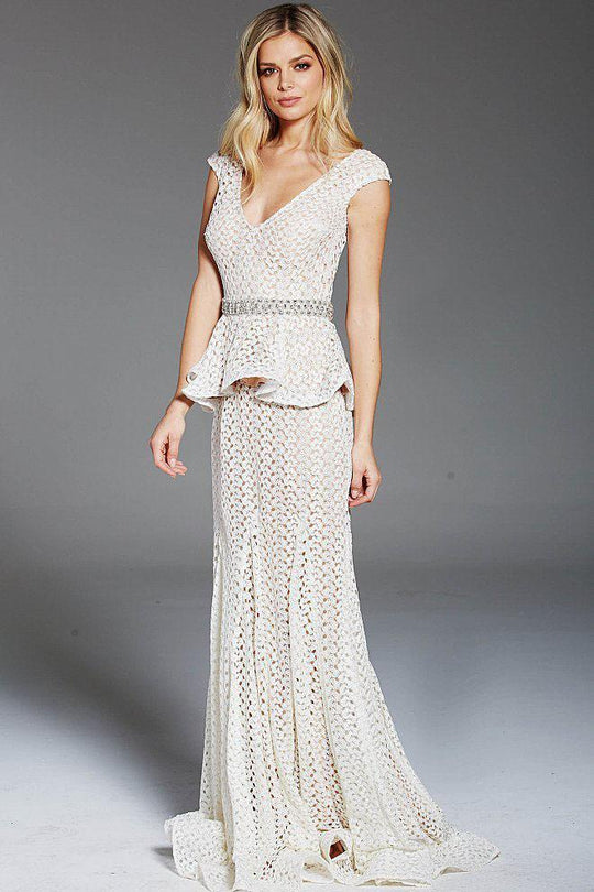 60996 Embellished Plunging V-neck Sheath Dress