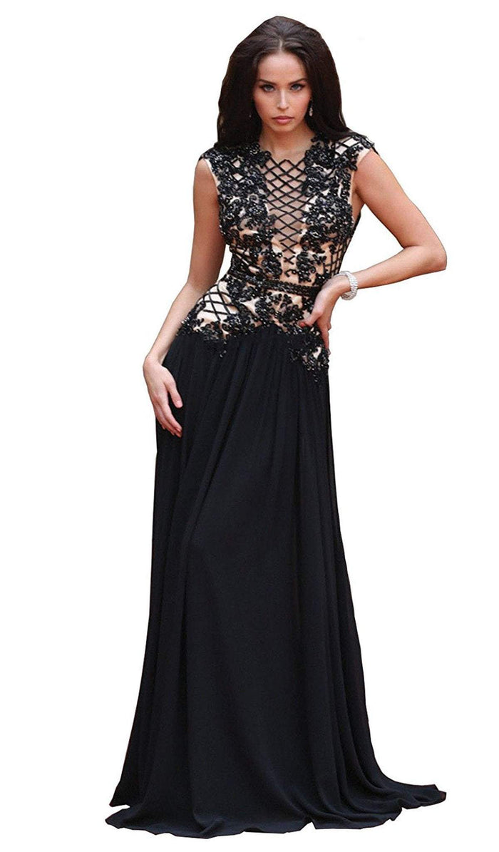 Laced Deep Illusion  V-Neck A-Line Evening Dress