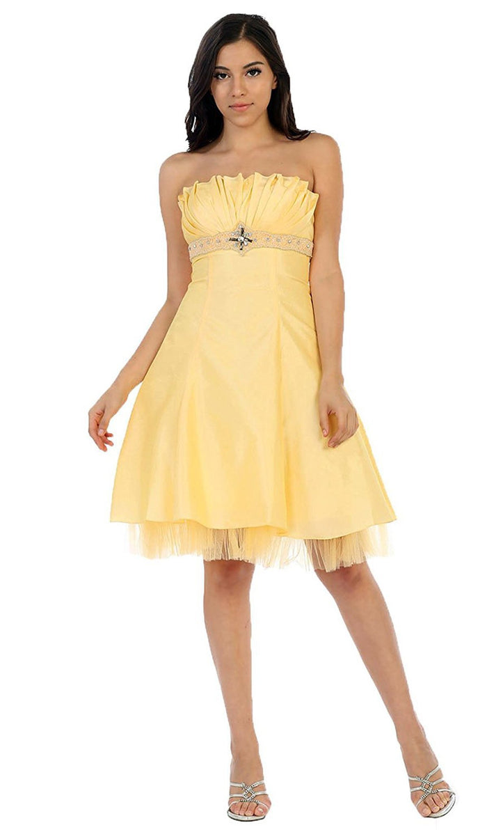 Strapless Pleated Bodice Empire Cocktail Dress