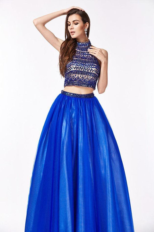 Angela & Alison - 61001 Two Piece Bejeweled Ballgown In Blue