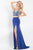 Rachel Allan  - 6100 Two-Piece Floral Crystalline Sheath Gown in Blue