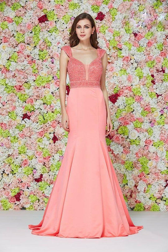 Angela & Alison - Bead Crusted Trumpet Gown in Pink