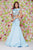 Angela & Alison - 61036 Cap Sleeve Silver Filigree Two-Piece Gown In Blue