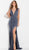 Jovani - 61045 Deep V-neck Pleated Jersey Trumpet Dress In Gray