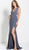 Jovani - 61045 Deep V-neck Pleated Jersey Trumpet Dress In Gray
