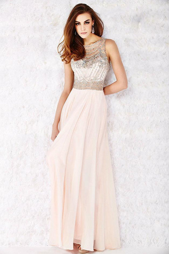 Angela & Alison  - 61056 Beaded Sleeveless Illusion Back A-Line Gown - 1 pc Blush in Size 6 and 1 pc Hot Red In Size 18 Available