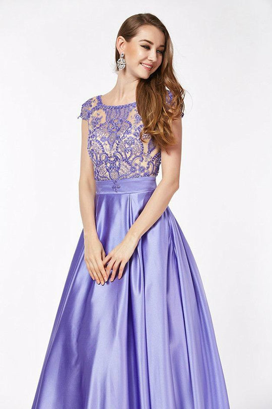 Angela & Alison Illusion Embellished Cap Sleeve Ballgown 61061 In Purple