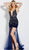 Jovani - 61086 Floral Beaded Illusion High Slit Gown in Blue