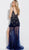 Jovani - 61086 Floral Beaded Illusion High Slit Gown in Blue