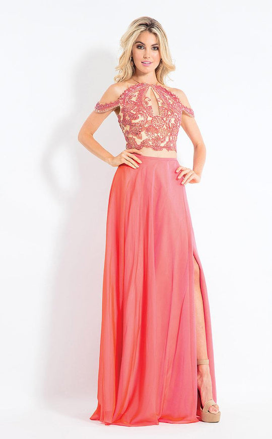 Rachel Allan  - 6109 Floral Appliqued Two Piece Gown  in Pink