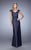 La Femme - 21652 Stretch Satin Embroidered Gown In Navy