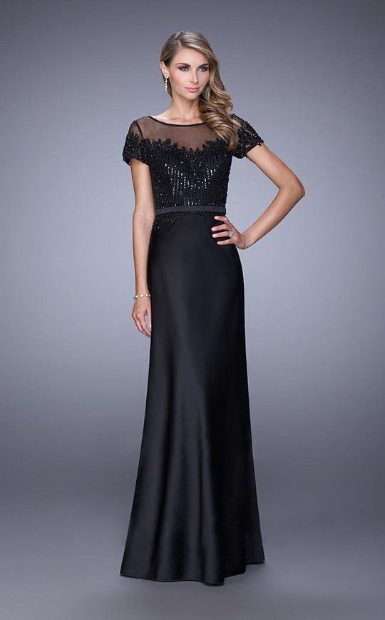 La Femme - 21662 Sheer Embellished Bateau Evening Gown In Black