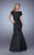 Sequined Short Sleeves Draped Mermaid Gown 21670  in Black