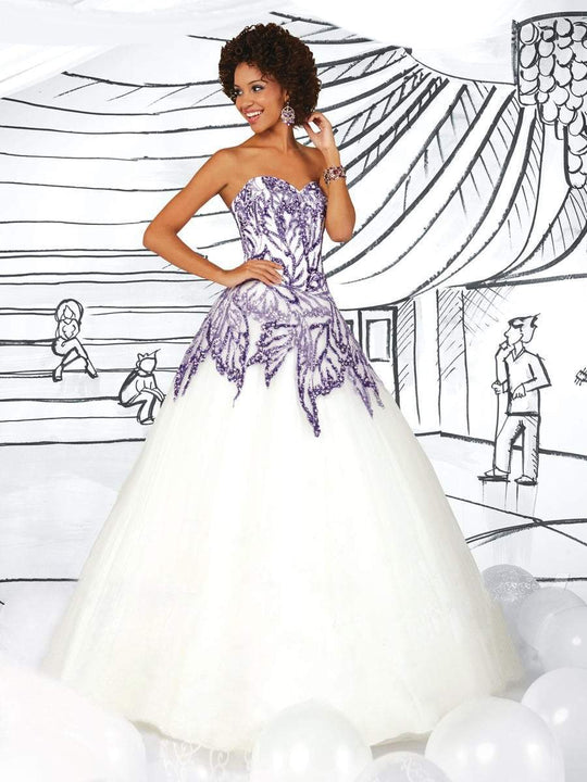 Tiffany Homecoming - 61113 Strapless Embellished Ballgown In Purple and White