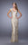 La Femme - Gilded Metallic Lace Evening Gown 21680 in Gold and Neutral