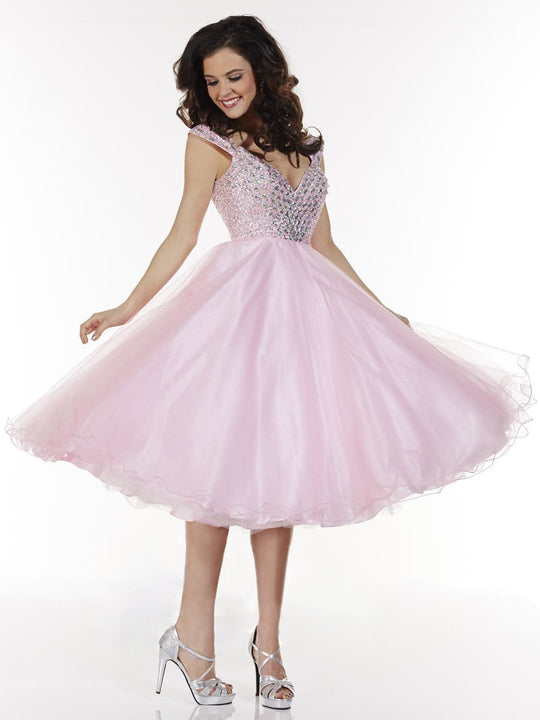 Tiffany Homecoming - 61121 Bejeweled Cap Sleeve Cocktail Dress In Pink