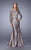 La Femme - 21708 Pleated Illusion Bateau Neck Trumpet Dress In Pewter