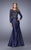La Femme - 21708 Pleated Illusion Bateau Neck Trumpet Dress In Navy