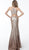 Jovani - 61146 Sequined Halter Satin Trumpet Dress With Train in Gold