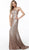 Jovani - 61146 Sequined Halter Satin Trumpet Dress With Train in Gold