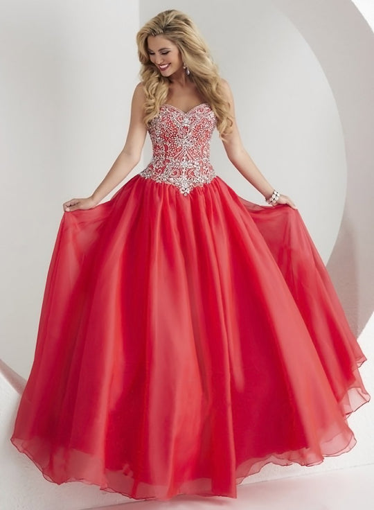 Tiffany Homecoming - Iridescent Chiffon Sweetheart Long Evening Gown 61146 in Red