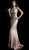 Jovani - 61146 Sequined Halter Satin Trumpet Dress With Train in Gold