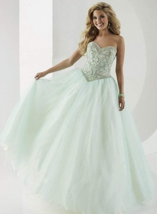 Tiffany Homecoming - Bejeweled Sweetheart Tulle Evening Gown 61148 in Green and Neutral