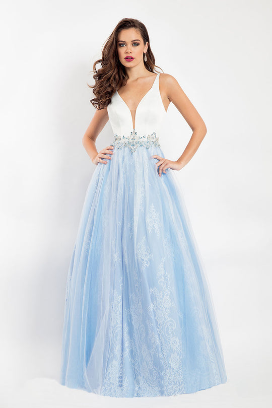 Rachel Allan  - 6114 Plunging Sweetheart Ornate Tulle Gown in Blue