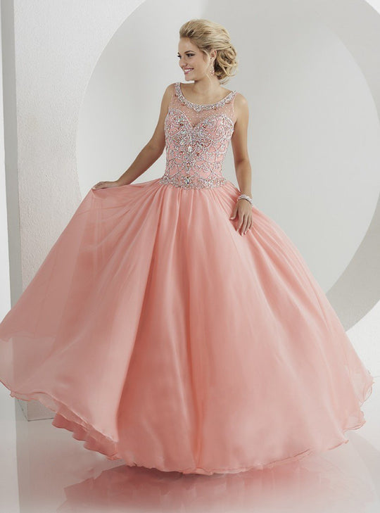 Tiffany Homecoming - Sparkling Scoop Illusion Evening Gown 61151 in Pink
