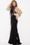61154 High Neck Floral Embroidered Fitted Gown
