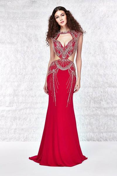 Angela & Alison - Jeweled Trumpet Dress 61171 In Red