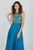 Angela & Alison - 61191 Illusion Gilt Beaded A-Line Gown In Blue and Green