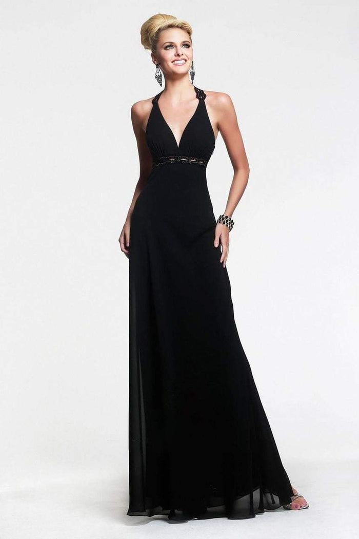 6120 Beaded Halter Evening Dress with Open Back