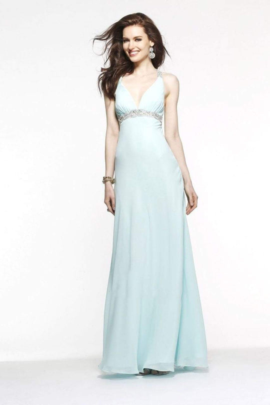 6120 Beaded Halter Evening Dress with Open Back