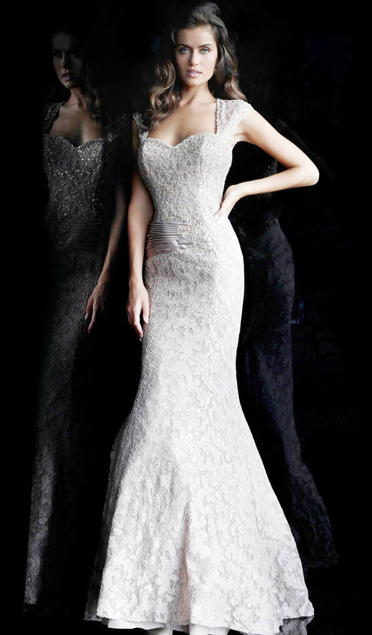 Jovani - 61232 Embroidered Sweetheart Mermaid Dress In Gray