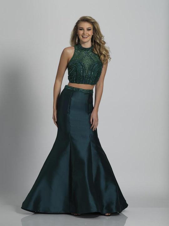 Dave & Johnny - A6124 Two Piece Halter Embellished Trumpet Gown in Green
