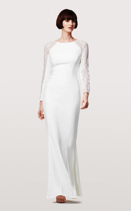 Daymor Couture - Dazzling Diamond Sleeved Evening Dress 161 in White