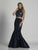Dave & Johnny - A6125 Two Piece Halter Beaded Trumpet Gown in Blue