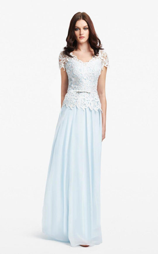 Daymor Couture - Romantic Cutout Lace Evening Gown 167 in Blue