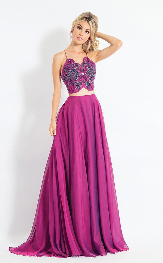 Rachel Allan  - 6126 Beaded Two Piece Chiffon Gown in Purple