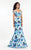Rachel Allan  - 6127 Floral Print Off-Shoulder Mermaid Dress in White and Blue