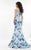 Rachel Allan  - 6127 Floral Print Off-Shoulder Mermaid Dress in White and Blue