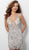 Jovani - 61292 Beaded Plunging V-neck Sheath Cocktail Dress in Silver