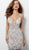 Jovani - 61292 Beaded Plunging V-neck Sheath Cocktail Dress in Silver