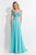 Rachel Allan  - 6130 Cap Sleeve Floral Two-Piece Gown in Blue and Green
